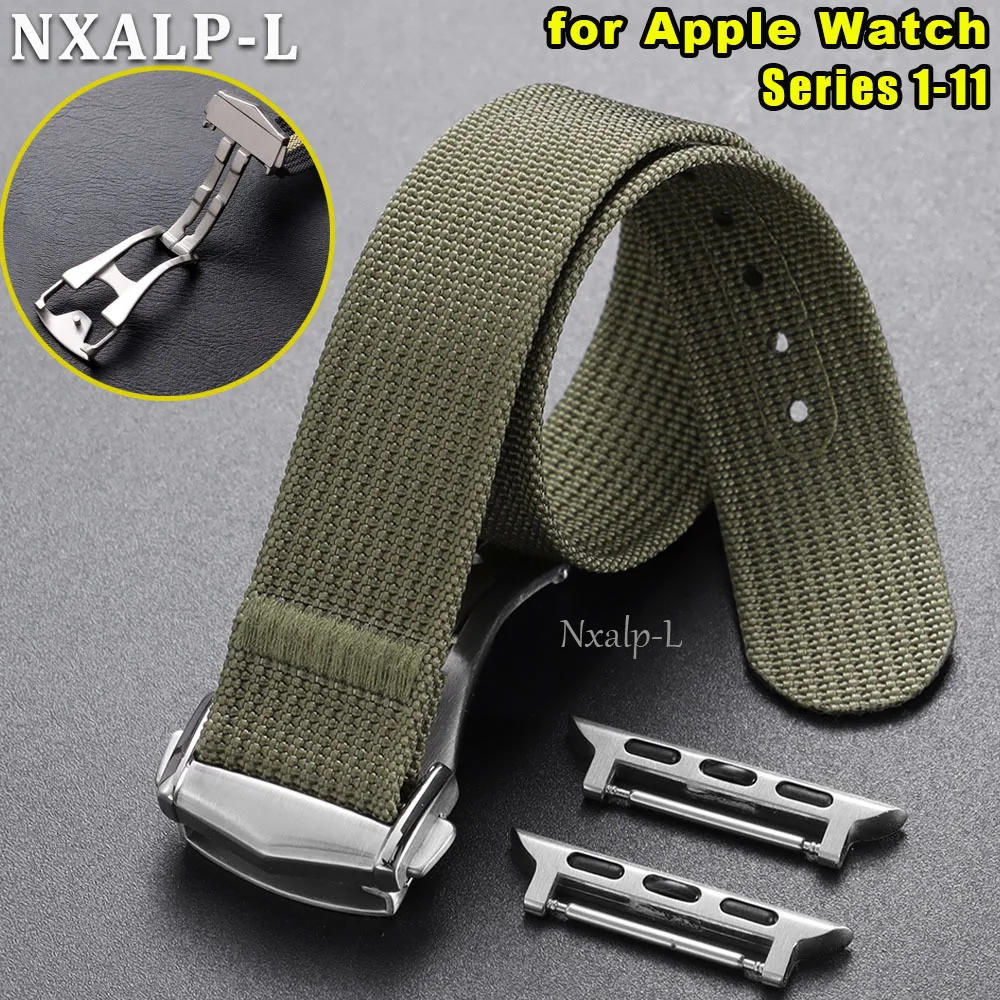 Geripptes Nylon-Armband für Apple Watch 10 11 Band 42mm 46mm 45mm 44 41 49mm 40mm Sport Loop Correa für iWatch Series 8 9 7 SE Ultra Image