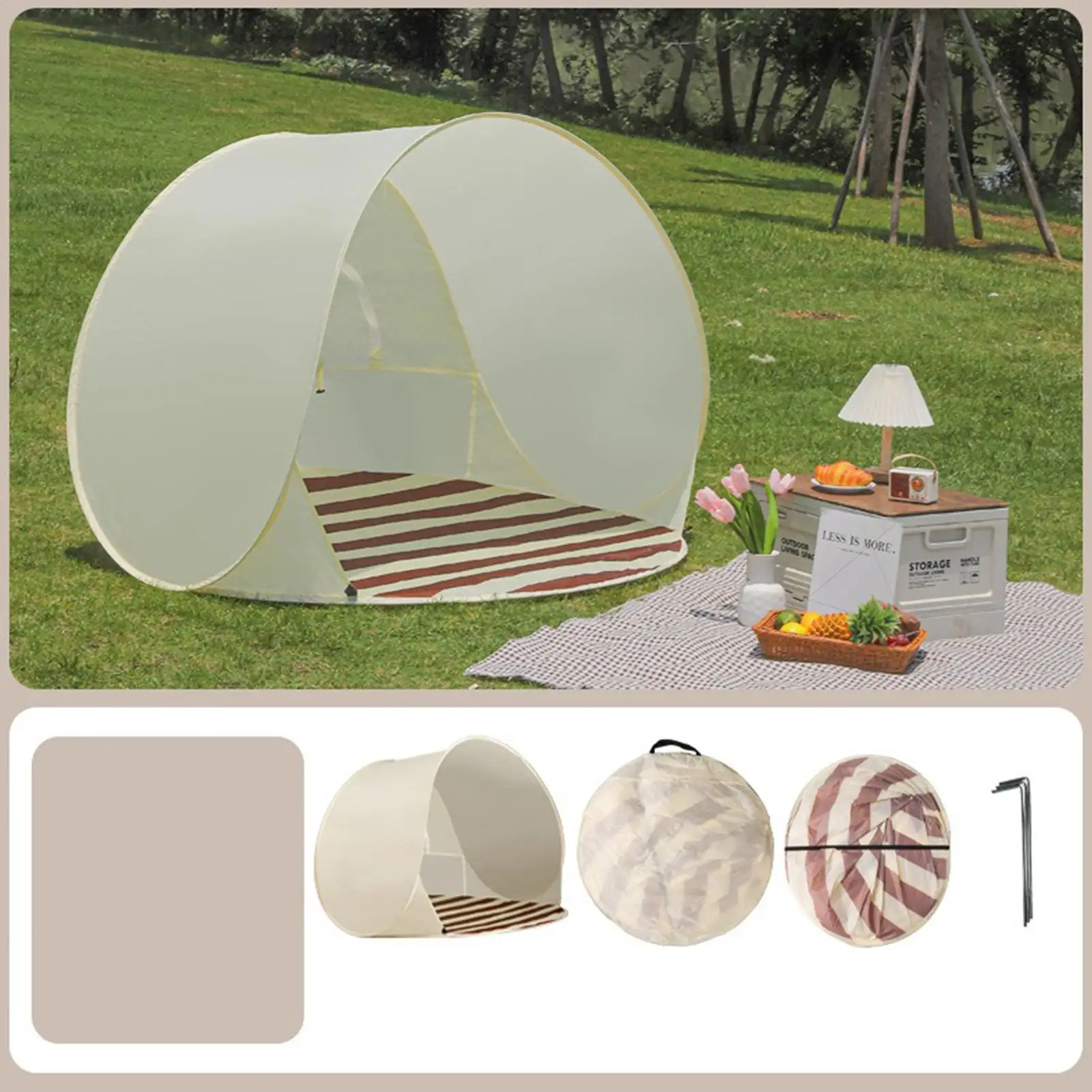 Strandzelt für 3/4 Personen, Einfach Aufzubauendes UV-Schutz-Sonnensegel mit Belüftungsnetzfenster für Outdoor-Camping und Picknick Image