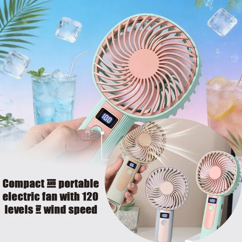 120-Gang Kompakter Handventilator mit Digitalanzeige USB-Aufladbar 2-in-1 Tischventilator und Handventilator Tragbar Image