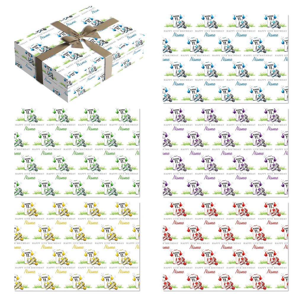 2/6 Stück Individuelles Geschenkpapier mit Namen und Nummer im Fußball-Design, Perfekt für Geburtstage, Feiertage und Alle Arten von Partys und Sportveranstaltungen Image