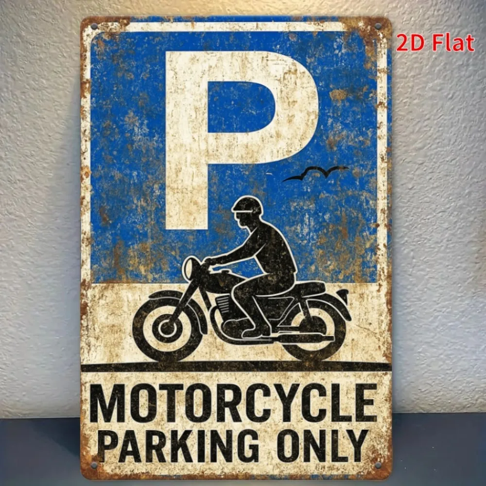 2D Flaches Metall-Blechschild 7,87x11,81 Zoll Vintage Motorrad Nur Parken Erlaubt Wanddekoration Image
