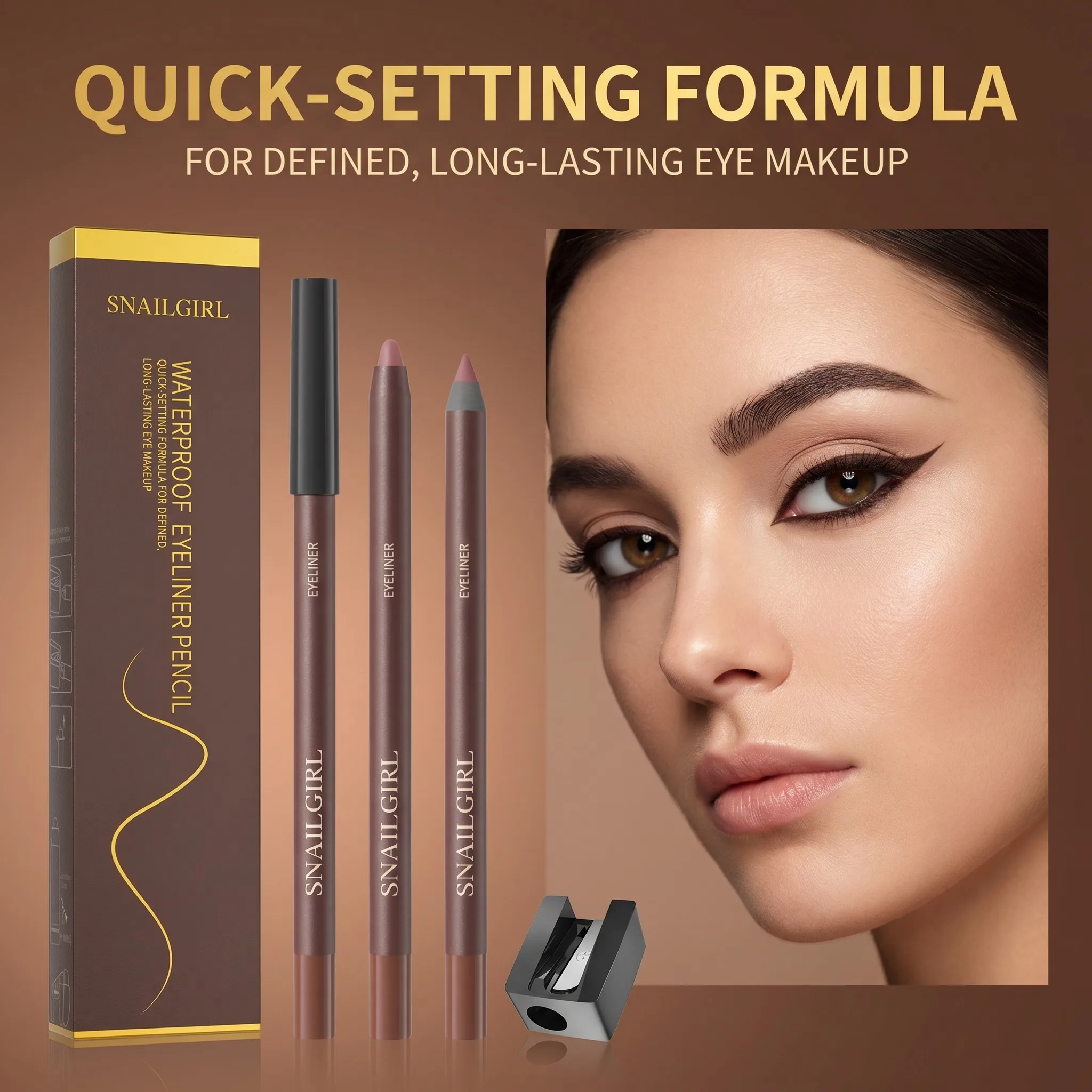 Mehrfarbiger Eyeliner- und Augenbrauenstift für Anfänger – Langanhaltend, wasserfest, wischfest, natürlich, geschmeidig, anspitzbar Image