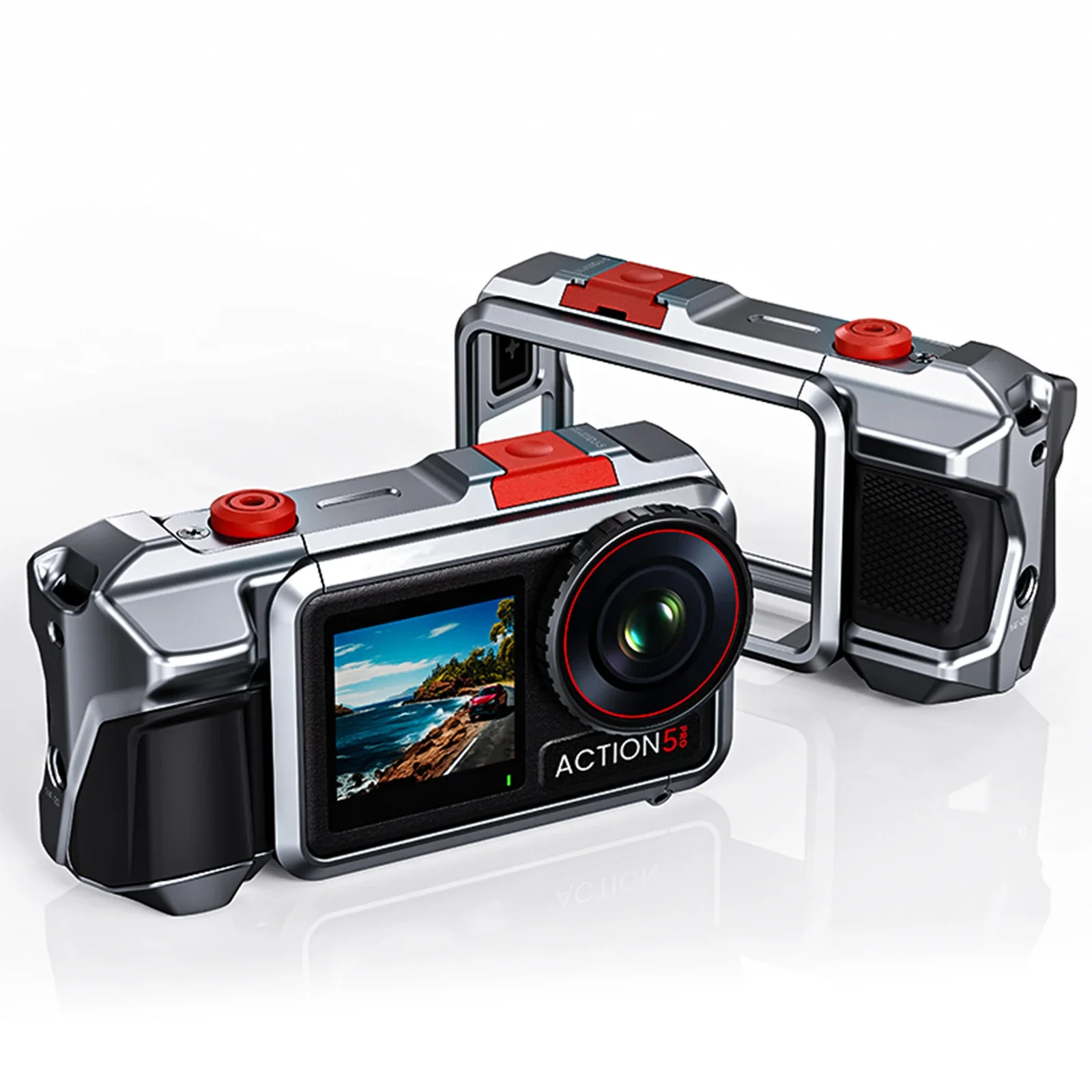 Kamerakäfig für DJI Action 3/4/5/6 Pro Insta360 Ace Pro 2 Aluminiumlegierung Schutzgehäuse mit Cold-Shoe-Halterung Image