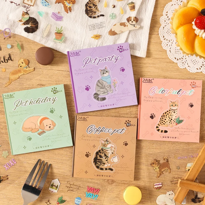 20 Stück/Box Katzen-Cartoon-Aufkleber, Verschiedene Nicht-Wiederholende Designs, Journal DIY Deko Collage Materialpaket Image