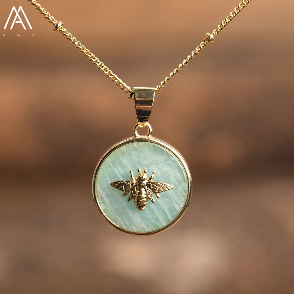 Natürliche Labradorit Amazonit Stein Inlay Bienen Perlen Halsband Halskette Für Frauen Mode-Statement Schmuck Geschenk Für Ihre Dropship Image