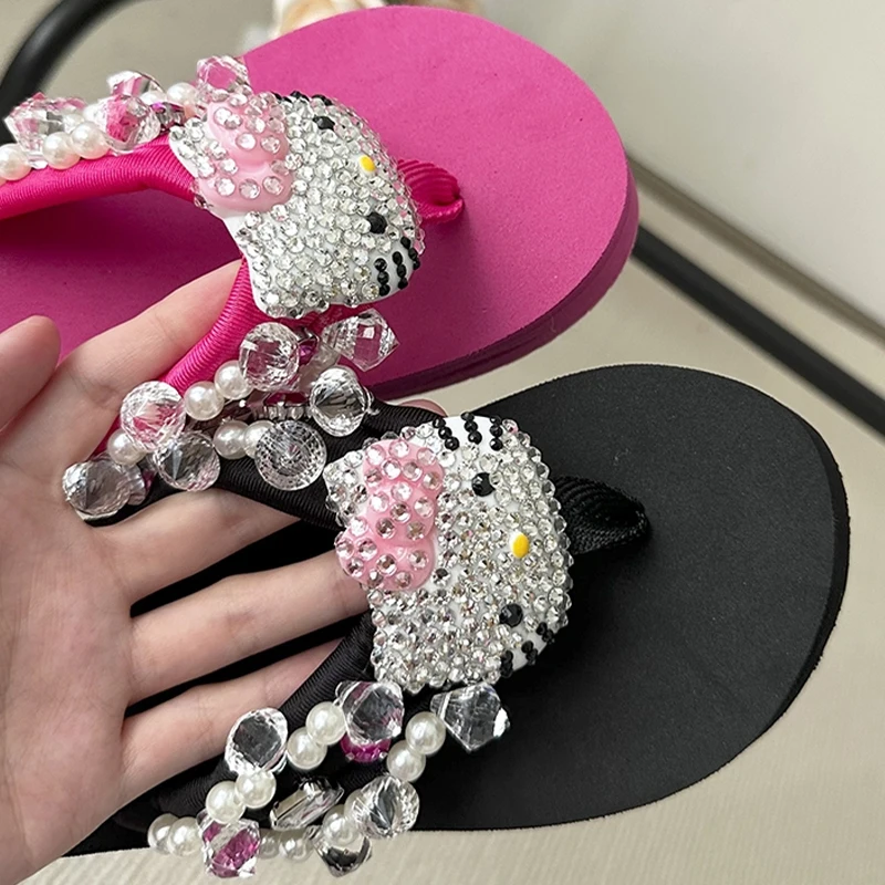 Y2K Hello Kitty Hausschuhe, weiche Flip-Flop-Sandalen, Strand-Slipper, Schuhe für Damen, Sanrio Kawaii, lässige Keilabsatz-High-Heels, Plateau-Schuhe für Damen
