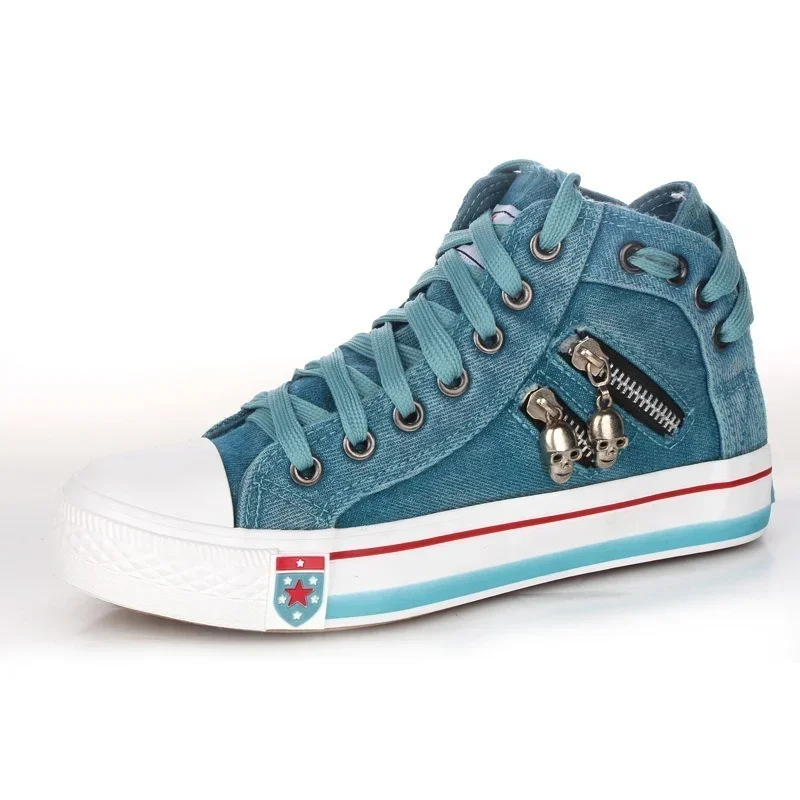 2023 neue Frauen Leinwand Denim Freizeit schuhe Damen High Top Sneakers flache Damen Frau Vulkan isation Sportschuhe für Mädchen 40