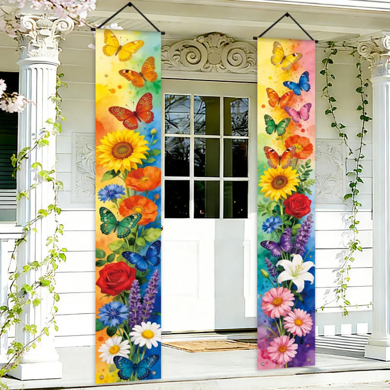 1 Paar, 2D flache, frühlingsthemengetränkte Partybanner für die Veranda, geeignet für Frühling, Feiertagspartys und Heimdekoration, wsj Image