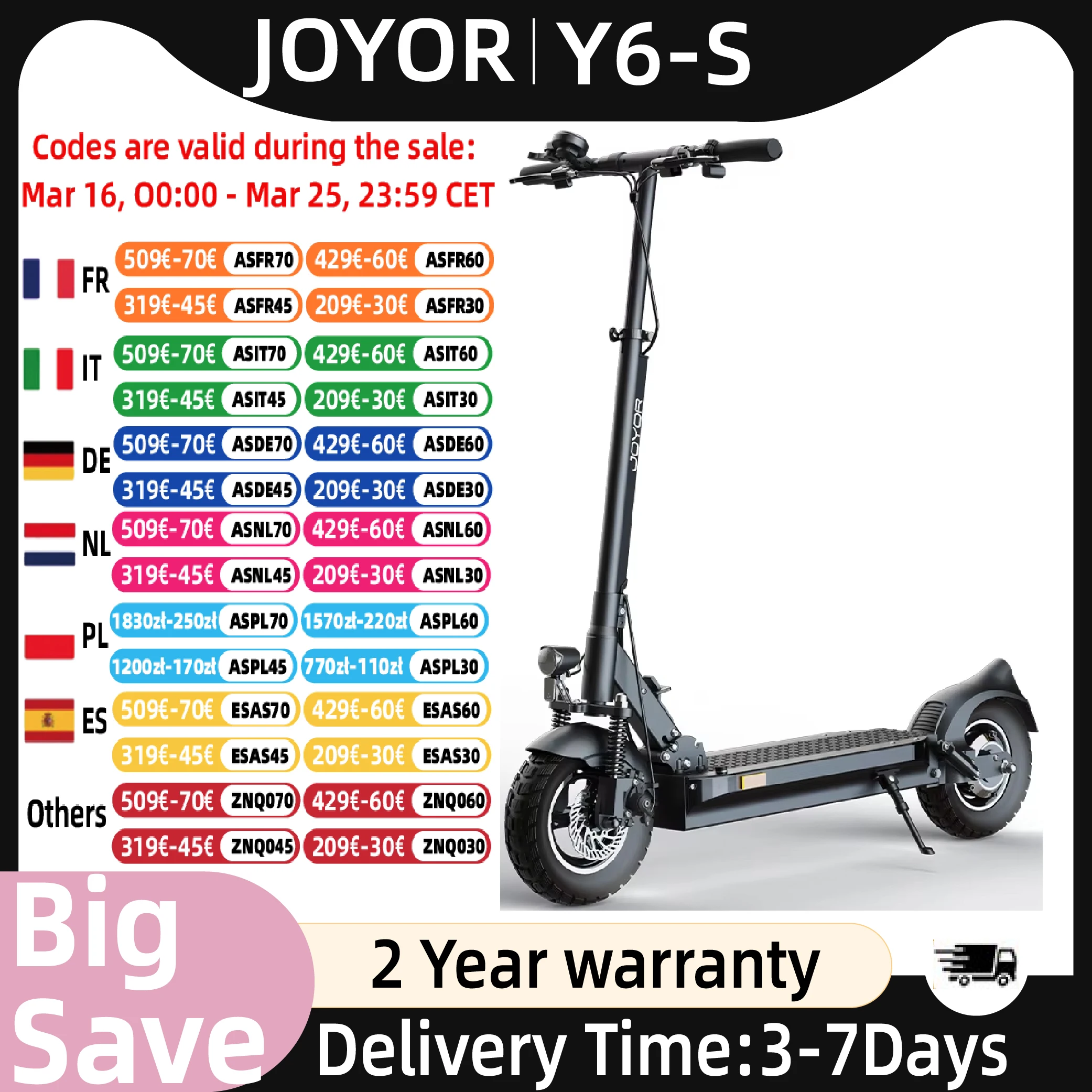 JOYOR Y6-S Elektroroller für Erwachsene, 500 W, Elektroroller, 48 V, 18 Ah Batterie, bis zu 70 km Reichweite, 40 km/h Höchstgeschwindigkeit, 10-Zoll-Rad-EScooter Image