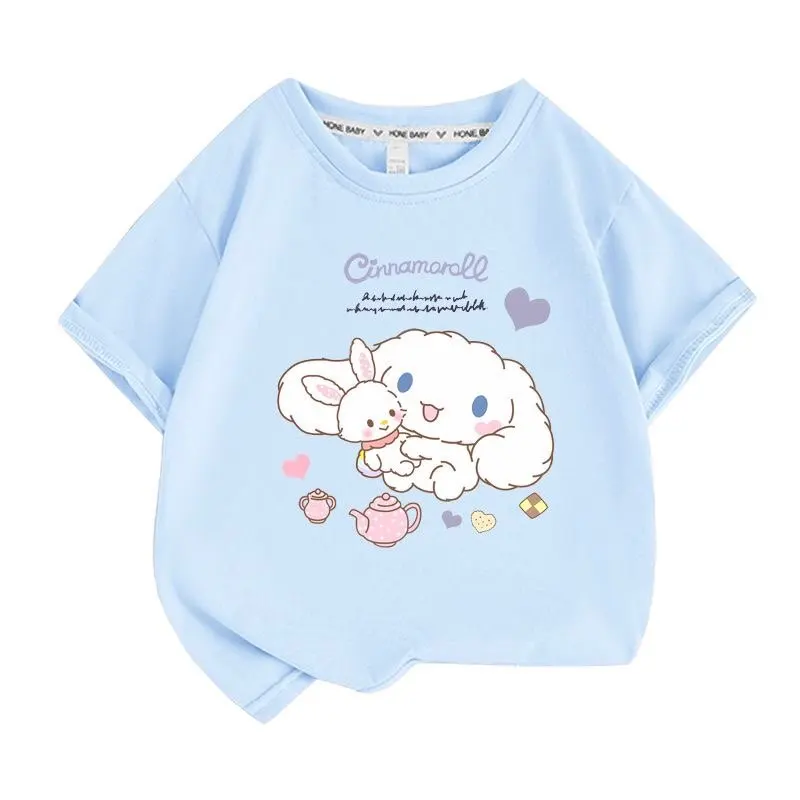 Japanischer Cinnamoroll Kinder-Kurzarm-Pullover – Neuheit 2026 | Sanrio Kinder-Sommerkleidung aus 100% Reiner Baumwolle mit Aufdruck Image