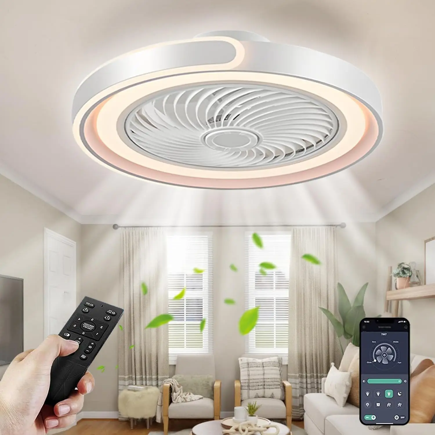 LED Leise Deckenventilator Mit Beleuchtung, Dimmbar Deckenleuchte Mit Ventilator, Mit Fernbedienung Und APP Timer Lampe Mit Vent