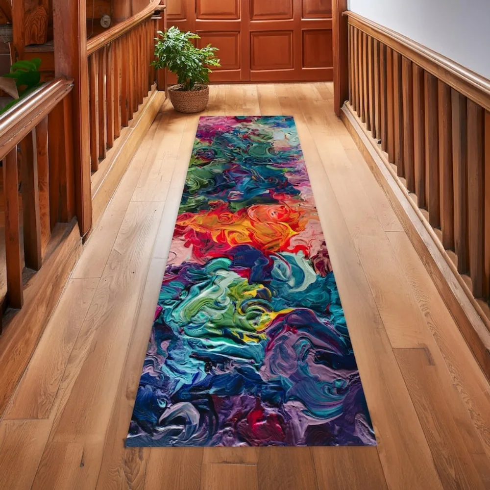Modern Abstract Hallway Runner Floor Mat Rugs Carpets Home Decoration Non Slip Washable Area Rug Anti Fatigue Fluid Home Carpet