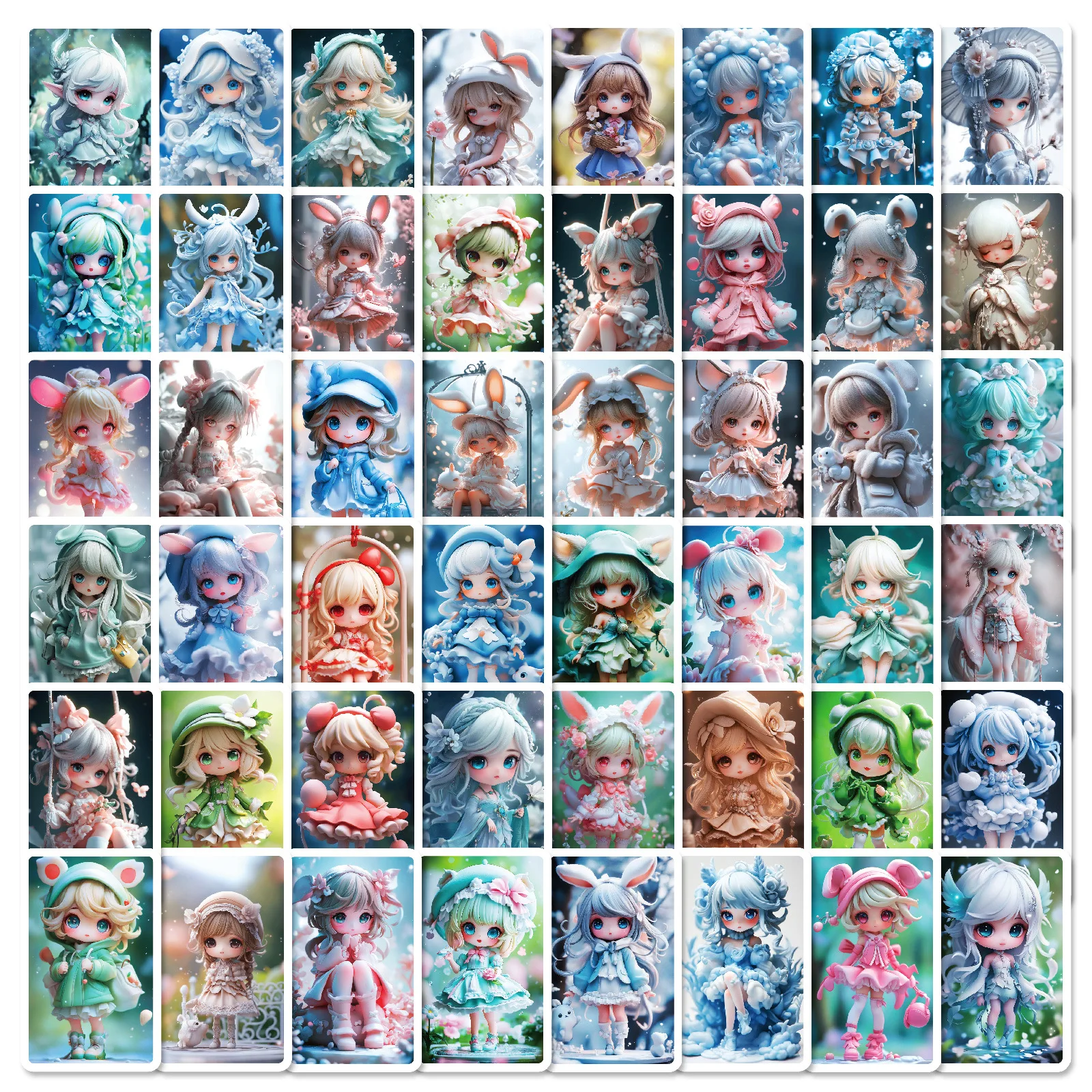 50 Stück Kawaii Anime-Mädchen-Aufkleber, Niedliche Cartoon-Sticker für DIY Scrapbooking, Journaling & Tägliche Dekoration Image
