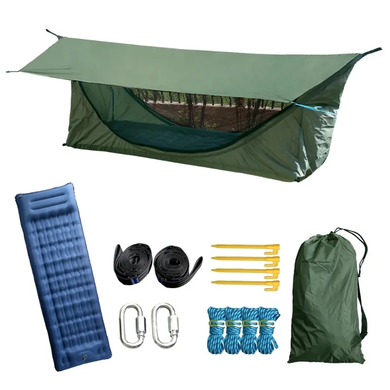 Outdoor Indoor Fitness Neues Design Gartenschaukel Hängematte für Outdoor-Camping mit Luftmatratze, Moskitonetz und Wasserdichtem Vordach