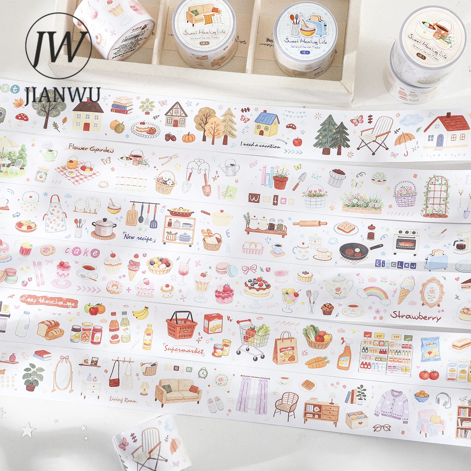 JIANWU Sweet Healing Life Serie Vintage Kuchenbaum Blumenhaus Landschaftsmaterial Collage-Klebeband Kreatives DIY Journal Schreibwaren Image