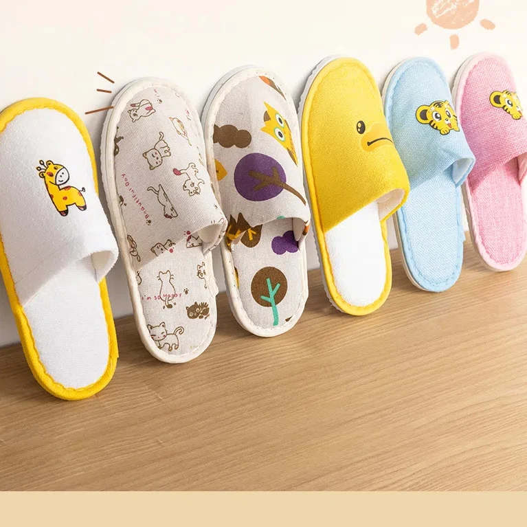 10 Paare/los Mix Farben Kinder Günstige Einweg Hotel Hausschuhe Kinder Baumwolle Rutschen Home Reise SPA Slipper Gastfreundschaft Mädchen Image