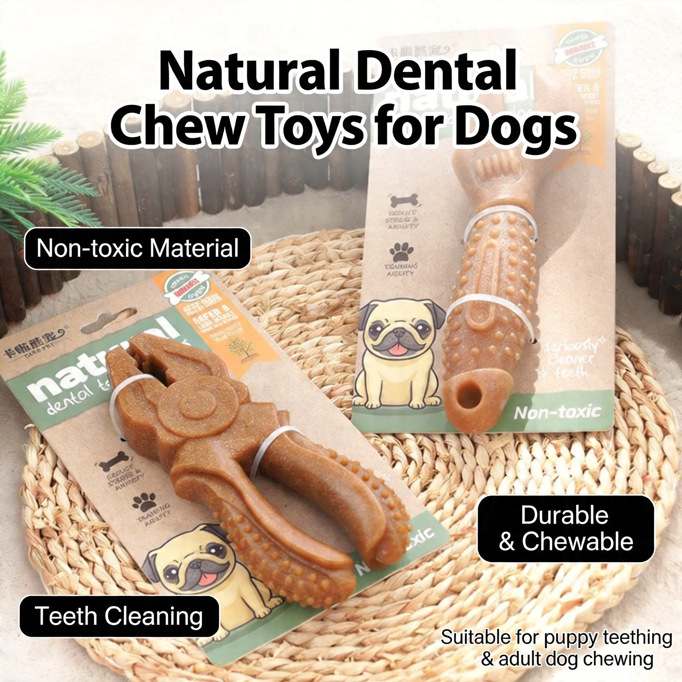 Antiboredom Hundekau-Stick – Holz-Kunststoff-Backenzahnspielzeug, bissfest, zur Zahnreinigung für mittelgroße und große Hunde, Selbstbeschäftigung Haustierspielzeug Image
