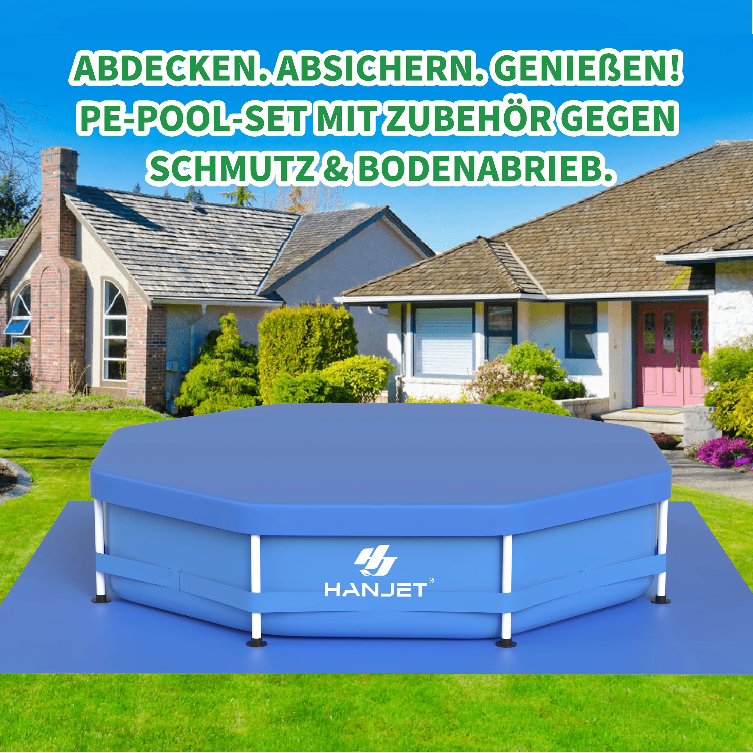 Steel Frame Pool Rahmenpool PE Schwimmbecken Aufstellpool Gartenpool Sommer Swimingpool Stahlrahmenpool Planschbecken für Außenbereich Hinterhof, rund, Blau Image
