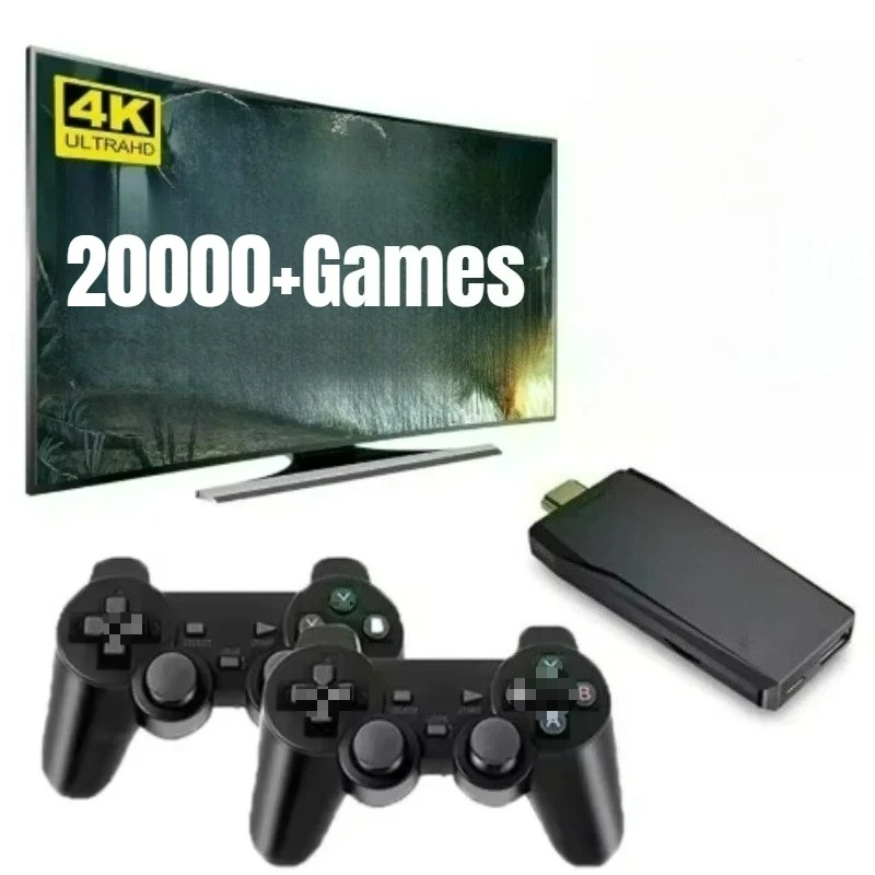 Retro Video Game Console 4K Game Stick TV HD Built-in 20000+ Games 64G Retro Handheld Game Player Wireless Controller Gamepad