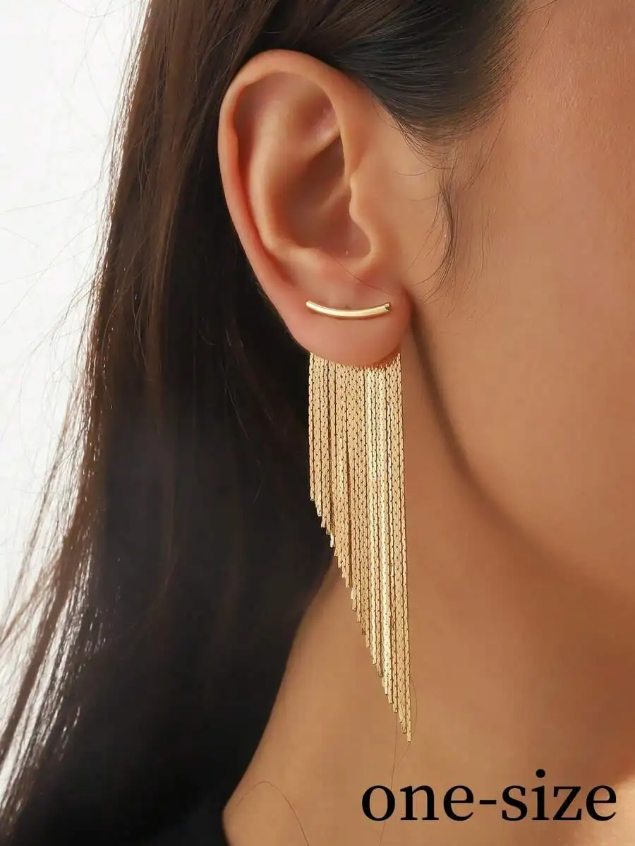 Elegante lange Quastenohrringe, Damenohrringe, goldene Quastenohrringe, Damenschmuck, ein Geschenk für Freunde. Image