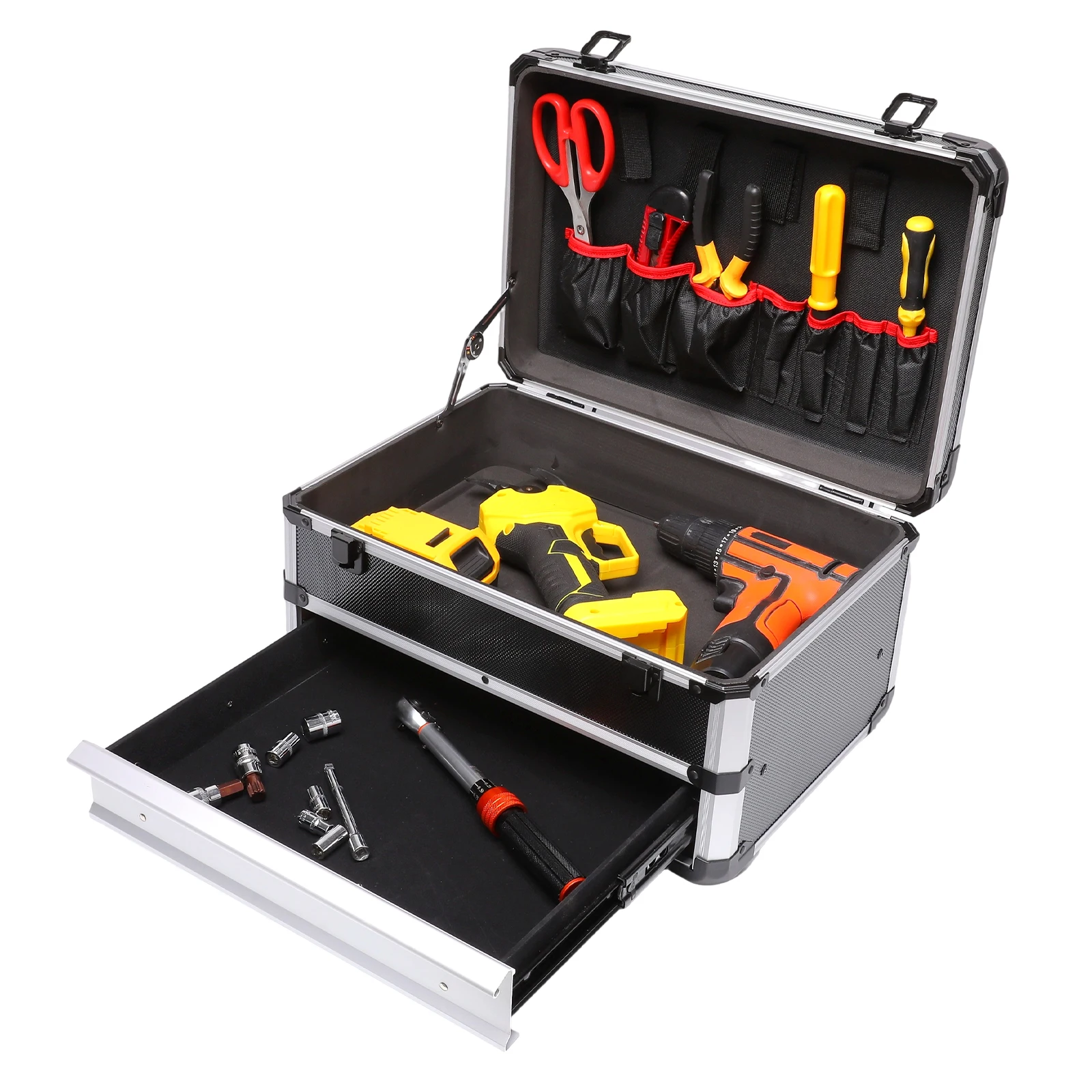 Boîte de transport en aluminium, boîte à outils, unité de rangement à tiroirs, boîte à outils métallique multi-usage, boîte à outils, boîte à outils d'électricien