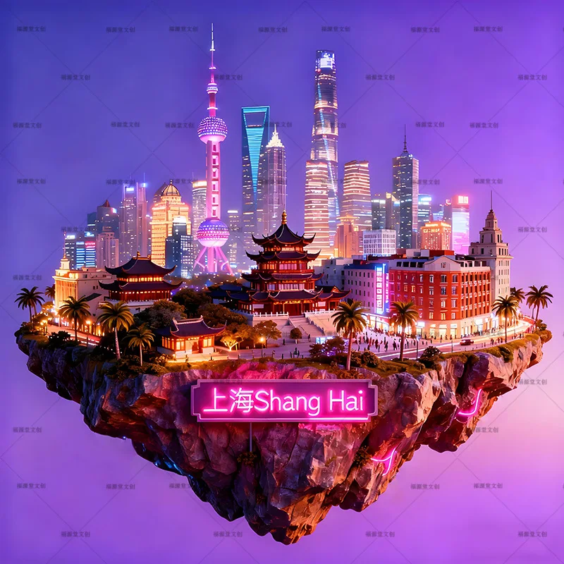 Nacht-Shanghai Metall-Kühlschrankmagnet Geprägter Magnetischer Stadtansicht-Kulturreise-Souvenir-Geschenk Image