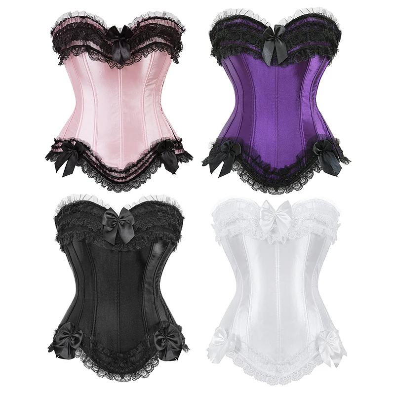 Korsett Bustier Top für Frauen Burlesque Kostüm Plus Größe Prinzessin Korsett Top Lace up Satin Korsett Schwarz Weiß Lila Rosa corsé