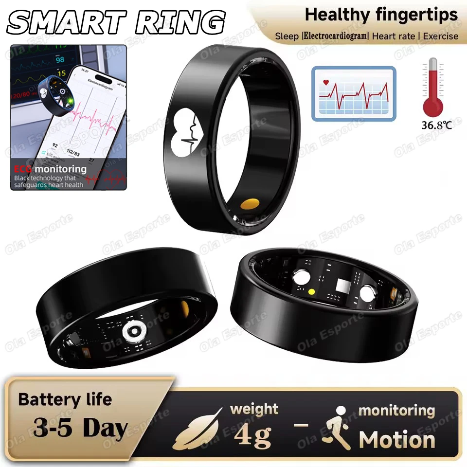 2026 Lovers Intelligenter Smart Ring EKG-Erkennung Blutdruck, Herzfrequenz-Ring, Körpertemperatur Wasserdichter Smartring für Männer und Frauen Image