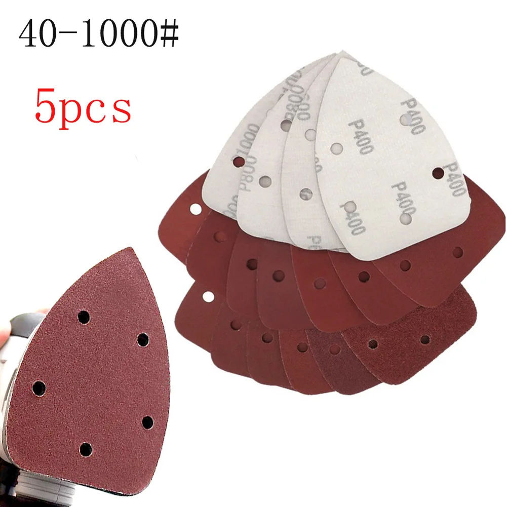 5PCS 140*98mm Schleifpapier Dreieck Haken & Schleife Schleif Schleif Disc Körnung 40-1000 Für Kunststoff stein Glas Schleifen Polieren Image