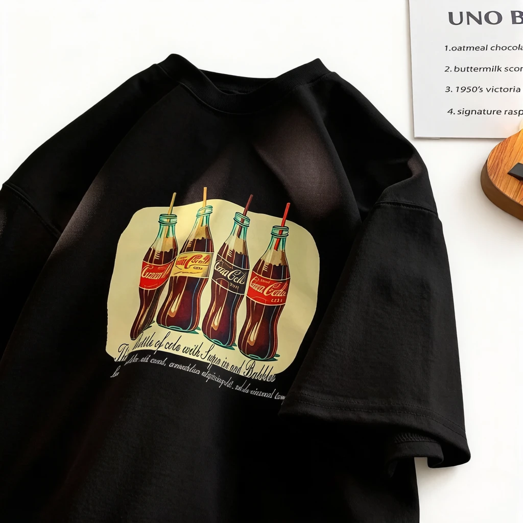 Unisex Reine Baumwolle Coca-Cola T-Shirt Sommer Übergröße Rundhals Kurzarm Lässiger Druck Locker Sitzend Bequemes Oberteil