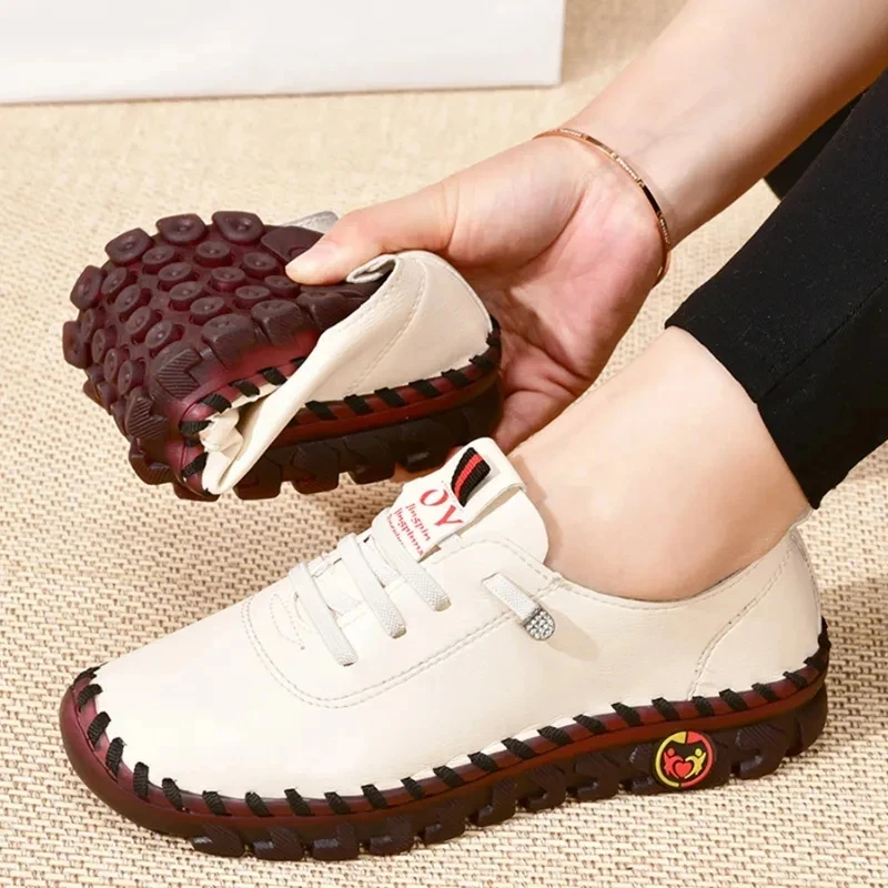Damen Große Größe 35-43 Yard PU-Leder Sportschuhe Laufschuhe Flacher Boden mit elastischen Riemen Schuhe für Damen Sneakers