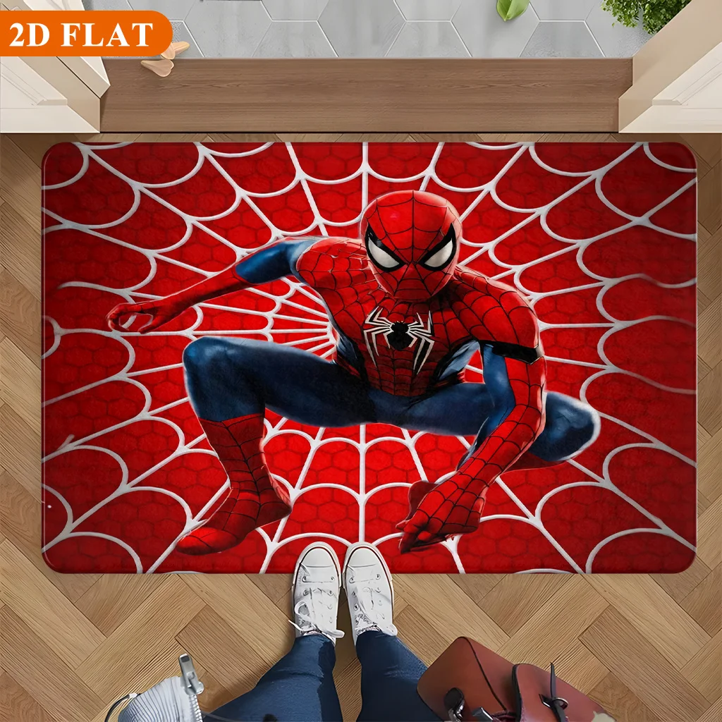 Badematte 1 Stück, Spinnen-Rotes Netz-Hintergrundmuster, MARVEL Flanell Rechteckige Matte, Rutschfeste Badezimmer-Eingangsmatte, Lustige Türdekoration Image