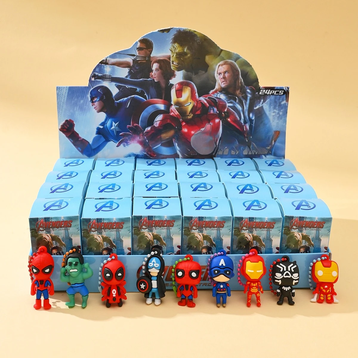 Neue Marvel Comics Serie 24 kleine Blindbox-Spielzeugfiguren Anhänger Schlüsselanhänger Spider-Man Captain America Iron Man Trendspielzeug