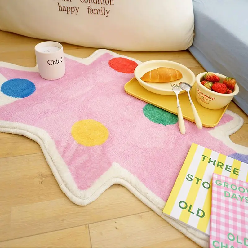 VIKAMA Weicher, gepunkteter Teppich aus Plüschschnitt für Kinderzimmer, Alphabet-Teppich, rutschfester Kinderzimmerteppich, Schlafzimmer-Spielzimmerteppich, waschbarer Teppich für Kinder Image