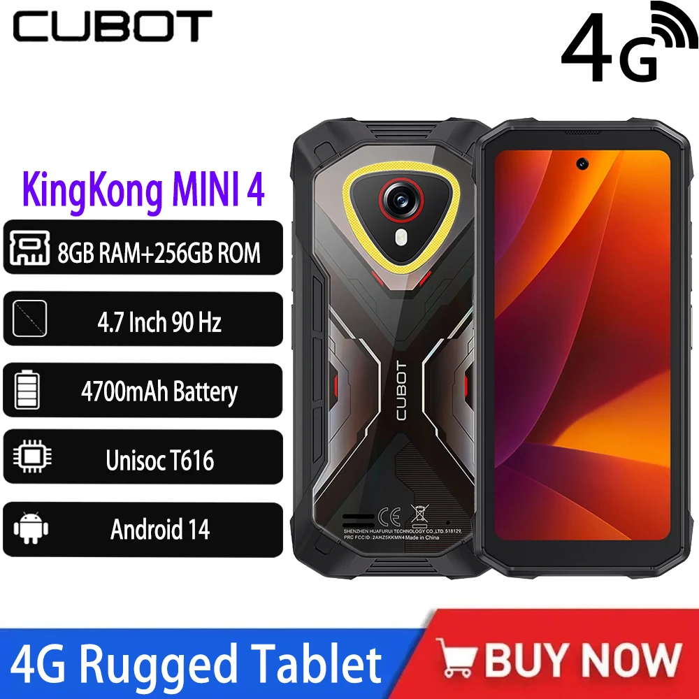 NEW Cubot KingKong MINI 4 Rugged Phone 4.7” Mini Mobile Phones 8GB RAM 256GB ROM 4700mAh 48MP 4G Small Smartphone Android 15 NFC
