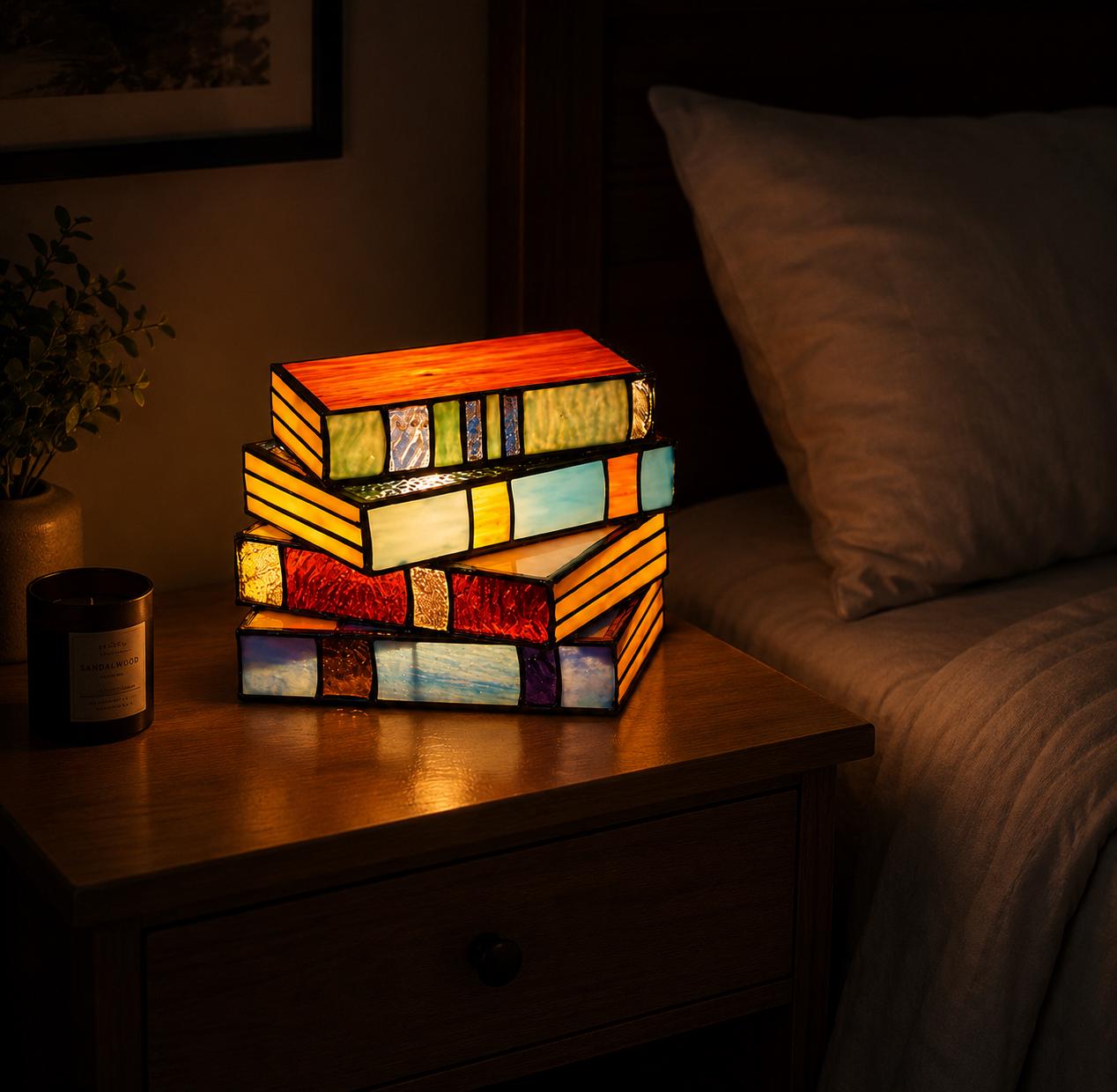 Lampada da tavolo in vetro colorato, lampada da tavolo in stile Tiffany, lampada da scrivania vintage a LED, decorazione colorata per libreria per gli