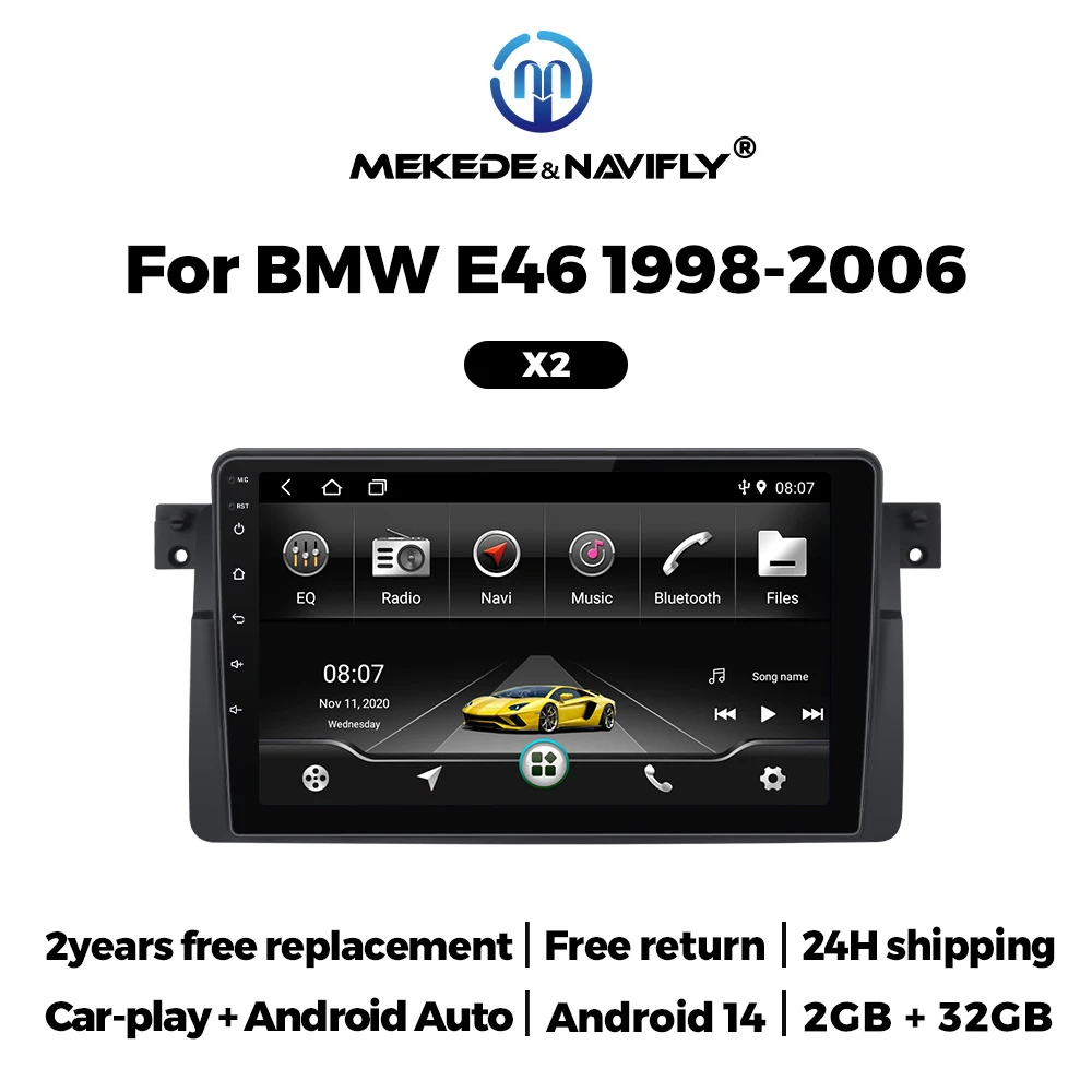 NaviFly 9 zoll 2Din Android Auto Radio Für BMW E46 Coupe M3 316i 318i 1998-2006 multimedia-Player GPS Drahtlose Carplay Auto Stereo Image