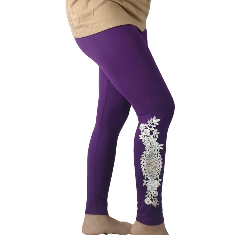 Leggings für Frauen XS-7XL 6XL 5XL Große Größe Modal Baumwolle Spitze Hohl Stretch Elastische Legin Hose Schwarz Rosa Lila Weiß