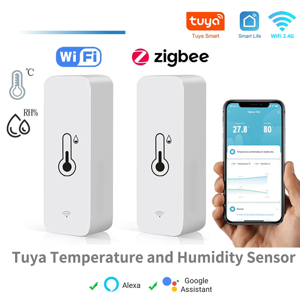 Tuya WiFi Zigbee Temperatur Feuchtigkeit Sensor Smart Home Indoor Hygrometer APP Überwachung Arbeit mit Google Home SmartLife Alexa Image