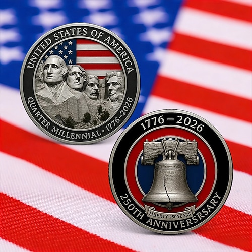 Gedenkmünze zum 250. Jahrestag der Freiheitsglocke in den USA Mount Rushmore-Motiv, patriotische Sammlermünze (1776–2026), historisches Erinnerungsgeschenk Image