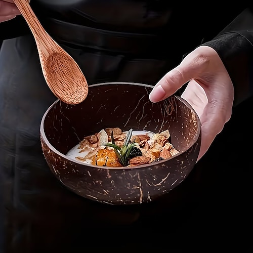 Schale aus natürlicher Kokosnussschale, Schale aus alter Kokosnussschale, Geschirr aus Kokosnussschalen, Reisschale, Dessertschale, Obstsalatschale Image