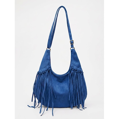 Boho-Hobo-Tasche für Damen aus Kunstwildleder mit Fransen – geräumige Schultertasche mit Quasten in verschiedenen Farben, ideal für Musikfestivals und Strandurlaube Alltagskleidung, Hippie-Stil, Image
