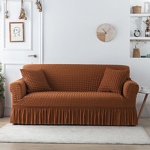 Eleganter 3D-Sofabezug mit Blasenmuster, Stretch-Sofabezug, Zweisitzerbezug, Couchbezug, elastischer Sofabezug aus Spandex mit Volant Image