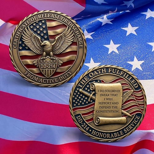 DD-214 Militärische Ehrenmünze – patriotisches Erinnerungsstück für Veteranen, Entlassungsurkunde, Adler Design mit amerikanischer Flagge, perfektes Geschenk für Veteranen Image