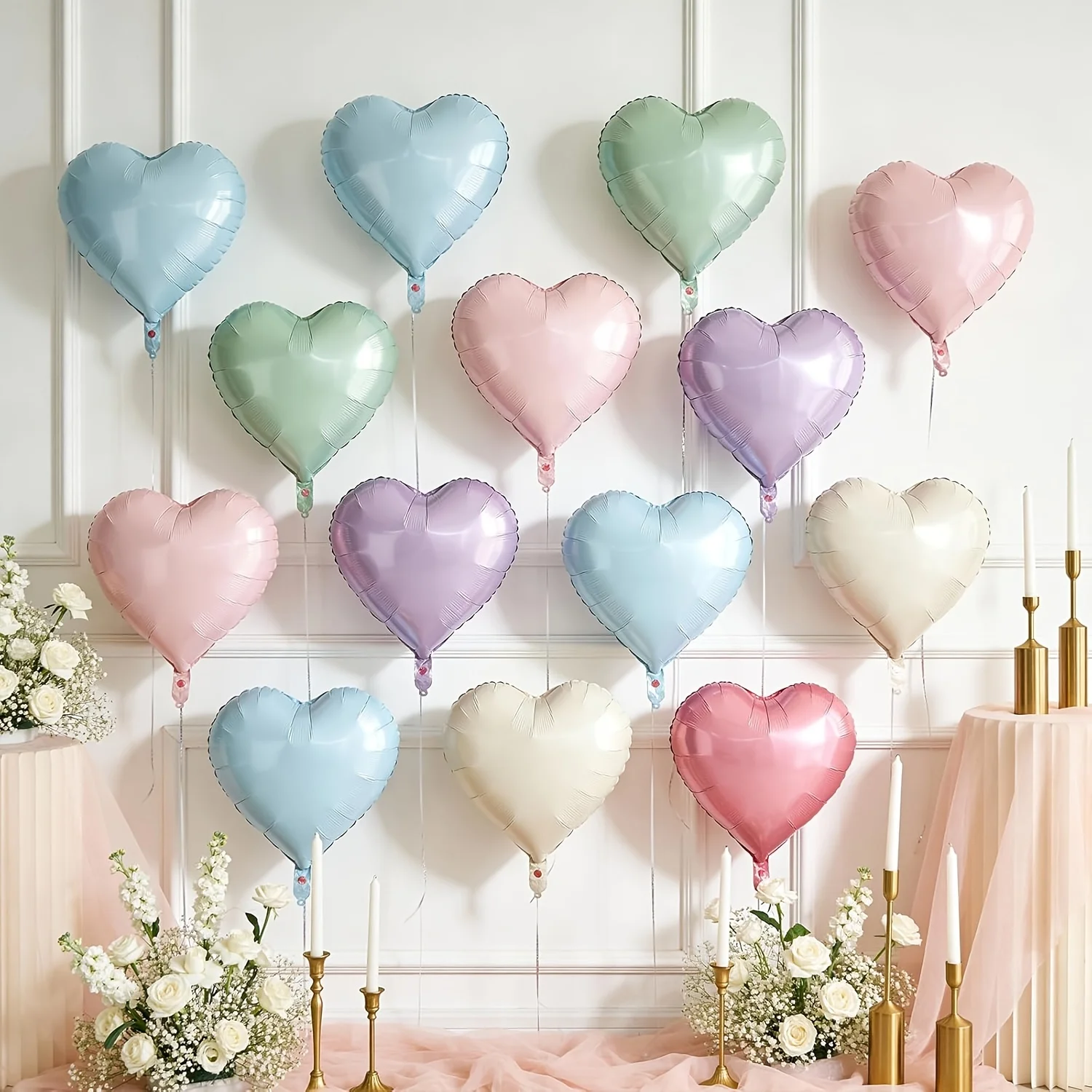 9 weichfarbige herzförmige Luftballons, 18 Zoll große herzförmige Folienballons in Rosa, Lila, Blau, Grün und Creme, geeignet für Valentinstag, Babypartys, Geburtstage, Jubiläen und Hochzeitsfeiern.