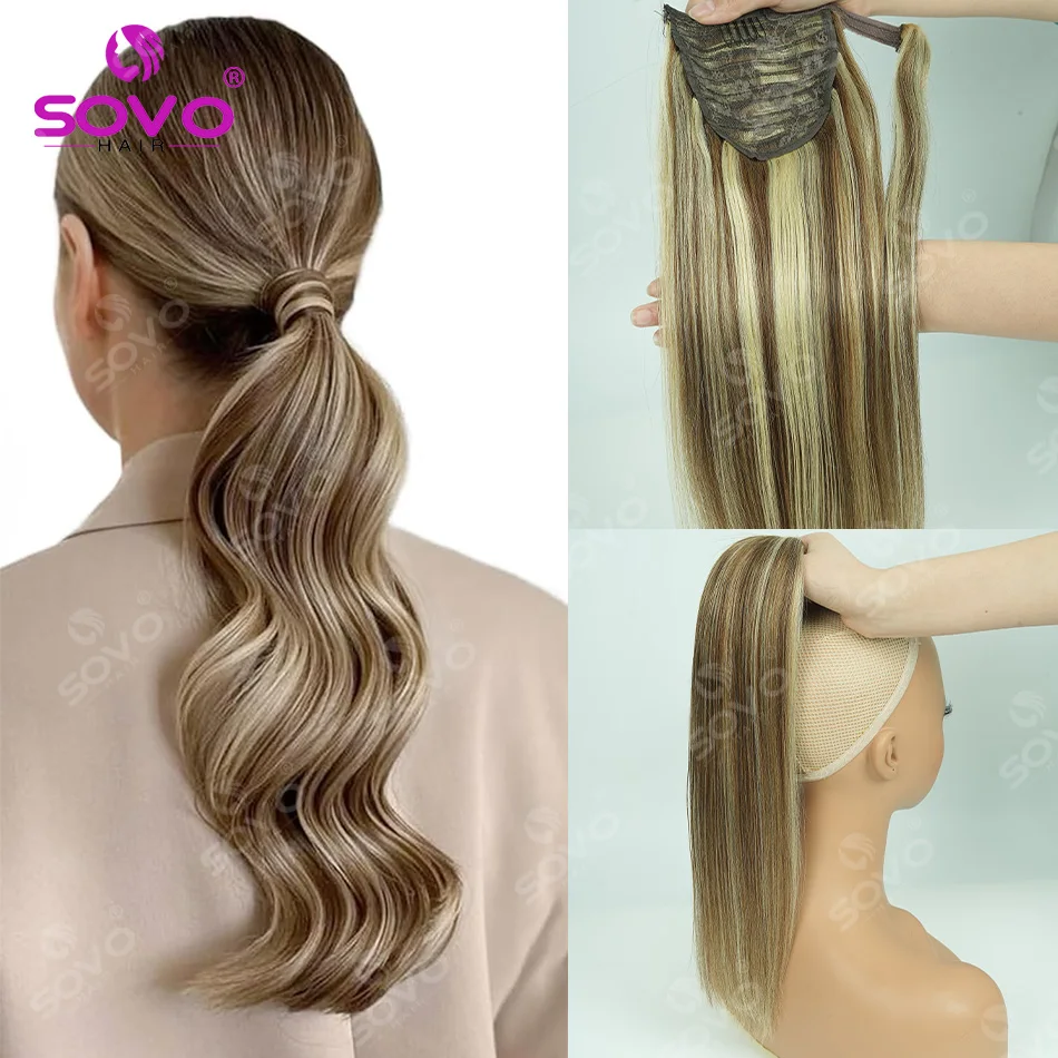 100 % Echthaar-Pferdeschwanz, brasilianisches, glattes Remy-Haar, Magic Wrap Around Pferdeschwanz, Clip-in-Pferdeschwanz-Perückenverlängerung, 100 g, 120 g, 150 g Image
