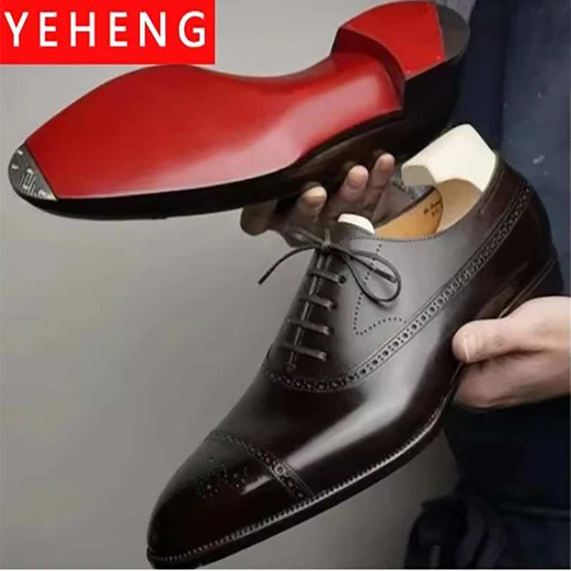 Formelle Herrenschuhe, rote Sohle, modisch, Business, Freizeit, Party, Bankett, Alltag, Retro, geschnitzt, Schnürung, Brogue-Kleid, Hochzeitsschuhe, Größe 48
