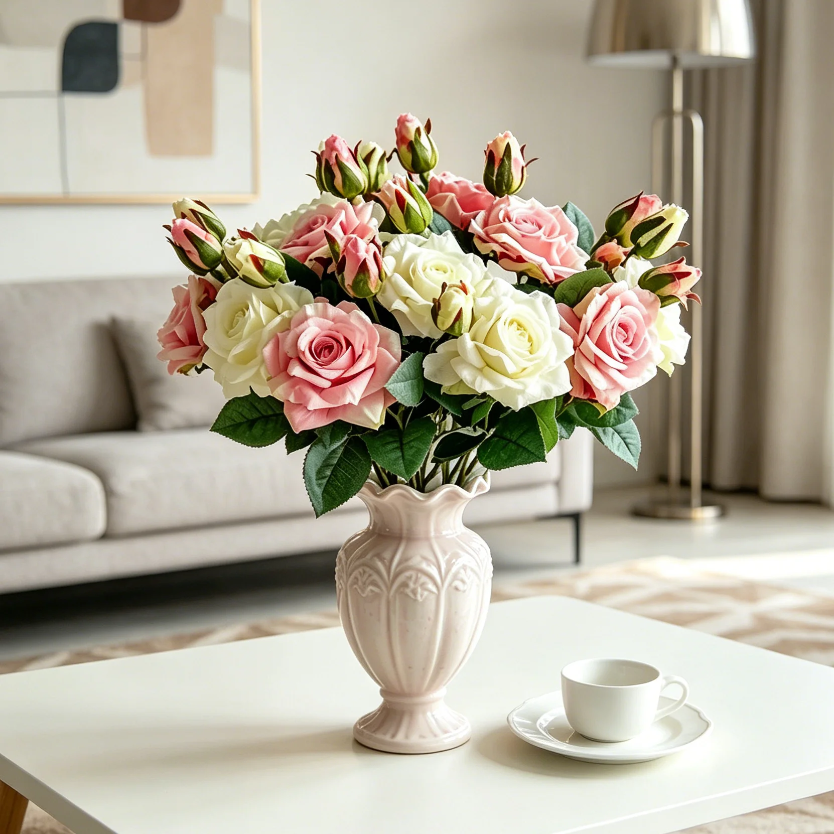 Künstliche Blume Große Seiden-Rosa Rose Neue Schöne Zweig-Girlande Deko für Garten Haus Zimmer Hochzeit Pflanzen Bouquet Muttertag Geschenke