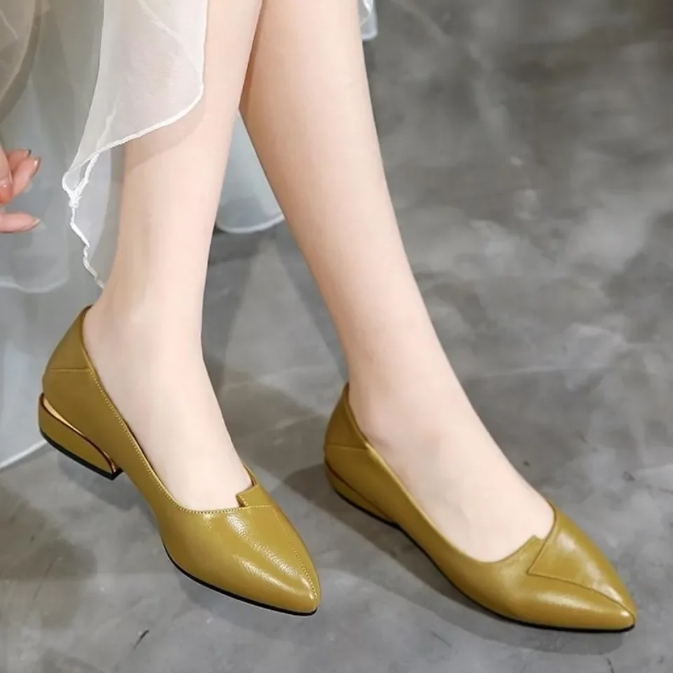 Frauen mode gelb leichte frühling slip auf quadratischen absatz schuhe dame lässig plus größe komfort büro arbeit ferse schuhe a414