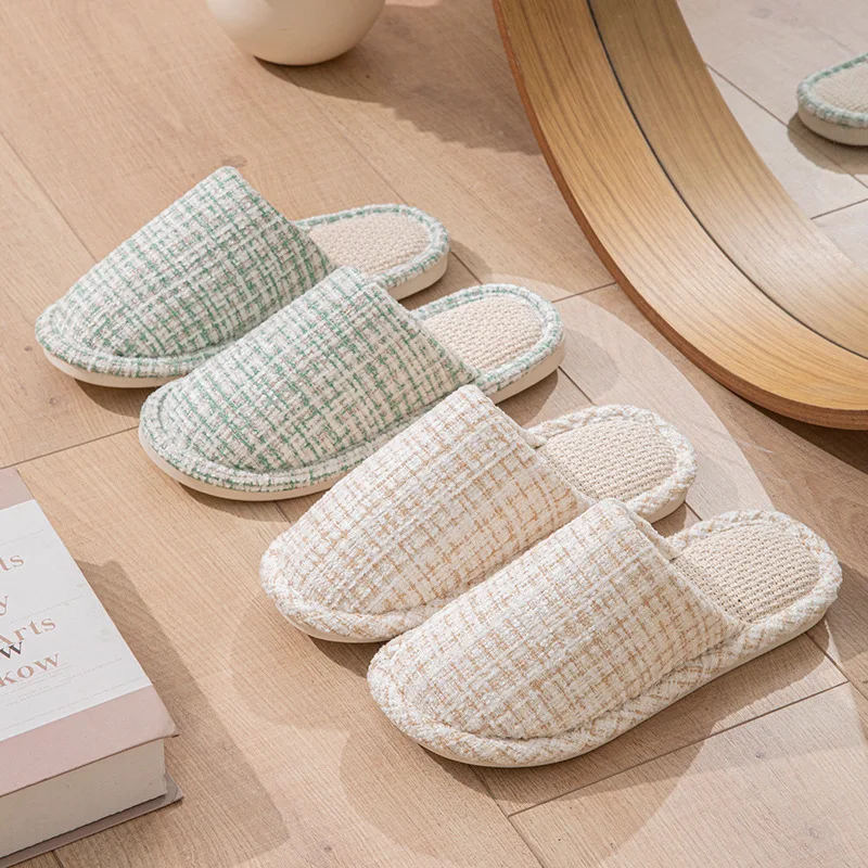 Hausschuhe für Damen, flache Schuhe aus Leinen, Frühling und Sommer, Marken-Luxus-Designer-Schuhe für Mädchen, elegante Indoor-Slipper, weich, rutschfest, leicht